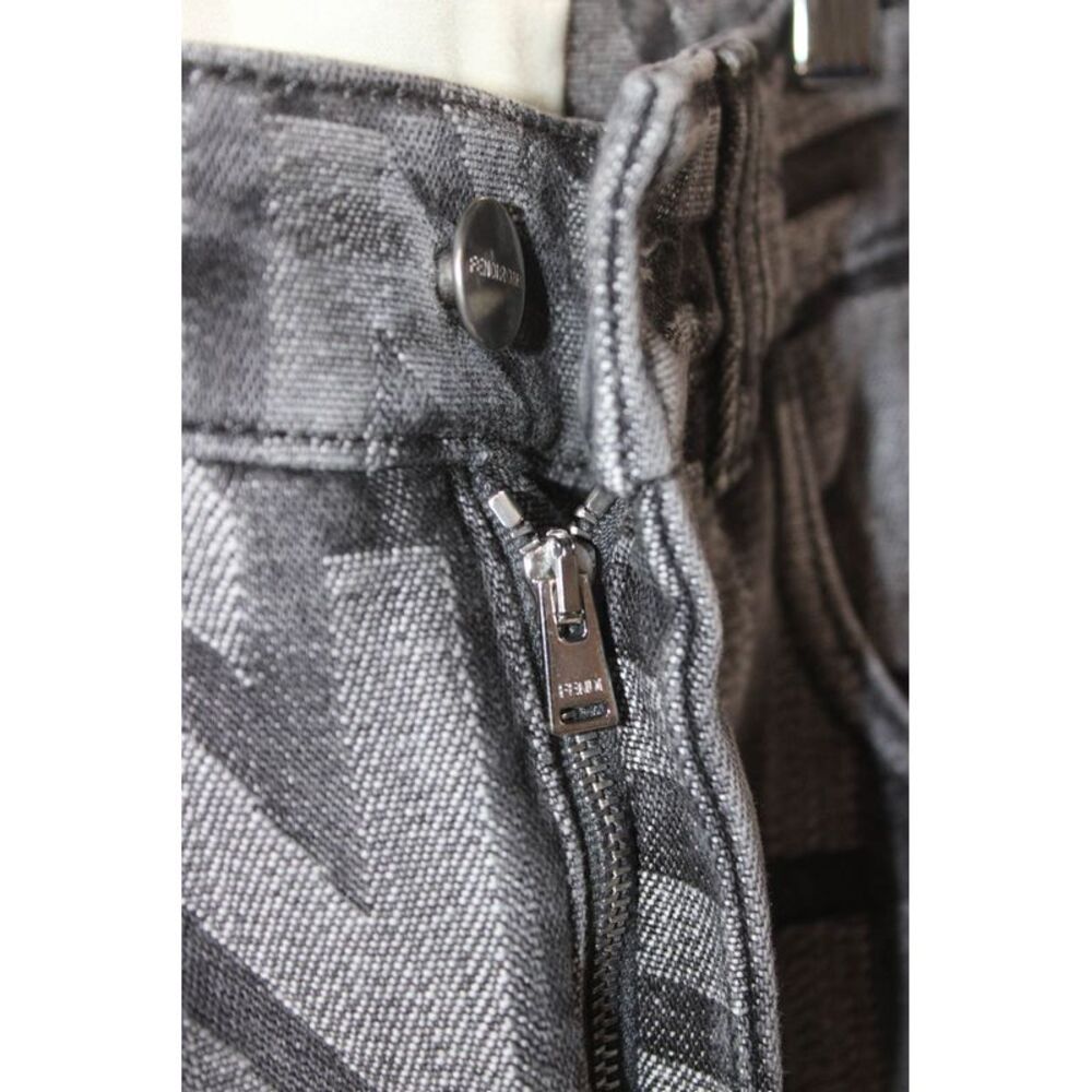 Fendi Womens Gray Logo Wide-Leg Jeans High Rise Button Cotton Size 36 - Picture 4 of 10